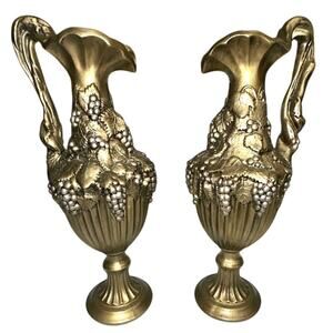 Gold-Tone Arnels Grape Motif Ceramic Pitcher Pair, 1967